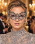 Silver Masquerade Mask with Clear Rhinestones for Women, Diamond Design Party Eye Mask - main image