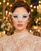 White Masquerade Mask with Clear Rhinestones for Women, Diamond Design Party Eye Mask - product photo