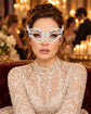 White Masquerade Mask with Clear Rhinestones for Women, Diamond Design Party Eye Mask - product photo