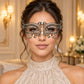 Silver Metal Masquerade Mask with Clear Rhinestones for Women, Party Eye Mask for Prom - product photo