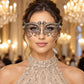 Silver Metal Masquerade Mask with Clear Rhinestones for Women, Party Eye Mask for Prom - product photo
