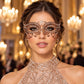 Rose Gold Masquerade Mask with Clear Rhinestones for Women, Metal Party Eye Mask - product photo