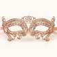 Rose Gold Masquerade Mask with Clear Rhinestones for Women, Metal Party Eye Mask - product photo
