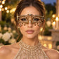 Gold Metal Masquerade Mask with Clear Rhinestones for Women, Party Eye Mask for Prom - product photo