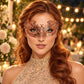 Rose Gold Butterfly Masquerade Mask with Clear Rhinestones for Women, Metal Party Eye Mask - product photo