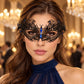 Black Butterfly Masquerade Mask with Blue Rhinestones for Women, Metal Party Eye Mask - product photo