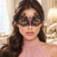 Black Butterfly Masquerade Mask with Pink Rhinestones for Women, Metal Party Eye Mask - product photo