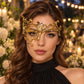 Gold Masquerade Mask with Clear Rhinestones for Women, Metal Party Eye Mask for Prom - product photo