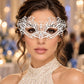 White Butterfly Masquerade Mask with Clear Rhinestones for Women, Metal Party Eye Mask - main image