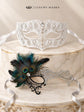 Black Silver Phantom Peacock Mask for Women & White Diamond Metal Mask for Men - Clear Stone Venetian Couples Masquerade Set - product photo