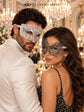 Silver Chrome Swan Lace Mask for Women & White Diamond Metal Mask for Men - Venetian His and Hers Masquerade Masks - product photo