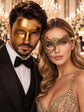 Gold Phantom Masks for Couples - Venetian Opera Half Face Mask for Men & Gold Phantom Lace Mask for Women - main image