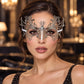 Silver Spider Web Masquerade Mask with Clear Rhinestones for Women, Halloween Eye Mask - main image