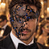 Black Masquerade Mask with Blue Rhinestones for Men, Metal Side Mask for Costume Parties - main image