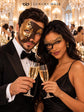 Mocha Brown Gold Phantom Mask for Men & Black Gold Phantom Lace Mask for Women | Venetian Opera Masquerade Couple Set - image 4