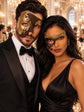 Mocha Brown Gold Phantom Mask for Men & Black Gold Phantom Lace Mask for Women | Venetian Opera Masquerade Couple Set - main image