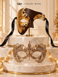 Mocha Brown Gold Phantom Mask for Men & Gold Lace Mask for Women | Venetian Opera His and Hers Masquerade Masks - image 6