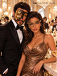Mocha Brown Gold Phantom Mask for Men & Gold Phantom Lace Mask for Women | Opera Venetian Couples Masquerade Set - image 3