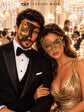 Gold Swan Lace Mask for Women & Mocha Brown Gold Phantom Mask for Men | Venetian Masquerade His and Hers Couple Set - image 4
