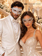White Clear Stone Diamond Mask for Men & White Rhinestone Metal Mask for Women | Laser Cut Venetian His and Hers Masquerade Set - image 2