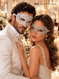 White Clear Stone Diamond Mask for Men & White Rhinestone Metal Mask for Women | Laser Cut Venetian His and Hers Masquerade Set - image 6