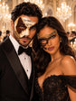 Black Gold Phantom Lace Mask for Women & Brown Gold Black Musical Phantom Mask for Men | Venetian Masquerade Couple Set - main image