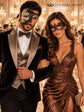 Mocha Brown Silver Phantom Mask for Men & Brown Lace Mask for Women | Venetian His and Hers Masquerade Set - image 3