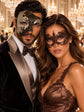 Mocha Brown Silver Phantom Mask for Men & Brown Lace Mask for Women | Venetian His and Hers Masquerade Set - main image