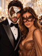 Brown Lace Mask for Women & Silver Mocha Musical Phantom Mask for Men | Venetian Opera His and Hers Masquerade Set - main image