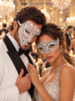 White Crown Metal Mask for Women & White One Eye Phantom Mask for Men | Clear Stone Rhinestone Venetian Masquerade Couple Set - image 4