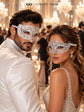 White Clear Stone Metal Masks for Couples | Venetian Mask for Men & Crown Laser Cut Half Face Mask for Women - image 2