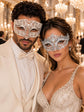 White Diamond Metal Mask for Men & White Crown Clear Stone Mask for Women | Laser Cut Venetian His and Hers Masquerade Set - main image