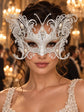 White Butterfly Masquerade Mask for Women with Pearl Accents and Clear Rhinestones, Wedding and Formal Party Eye Mask - main image