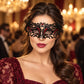 Black Masquerade Mask with Red Rhinestones for Women, Heart Design Metal Eye Mask for Prom and Costume Parties - main image