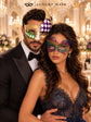 Gold Purple Green Checkered Mask for Men & Rainbow Swan Lace Mask for Women | Colorful Venetian Masquerade His and Hers Set - image 2
