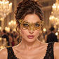 Gold Masquerade Mask with Clear Rhinestones for Women, Layered Design Eye Mask for Prom and Costume Parties - main image