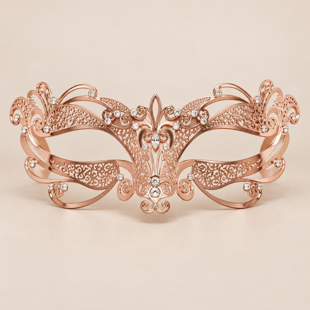 Rose Gold Masquerade Mask with Clear Rhinestones for Women, Layered Design Eye Mask for Prom and Costume Parties - image 5