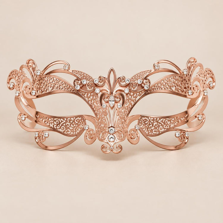 Rose Gold Masquerade Mask with Clear Rhinestones for Women, Layered Design Eye Mask for Prom and Costume Parties - image 5
