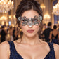 Silver Masquerade Mask with Clear Rhinestones for Women, Layered Design Eye Mask for Prom and Costume Parties - main image