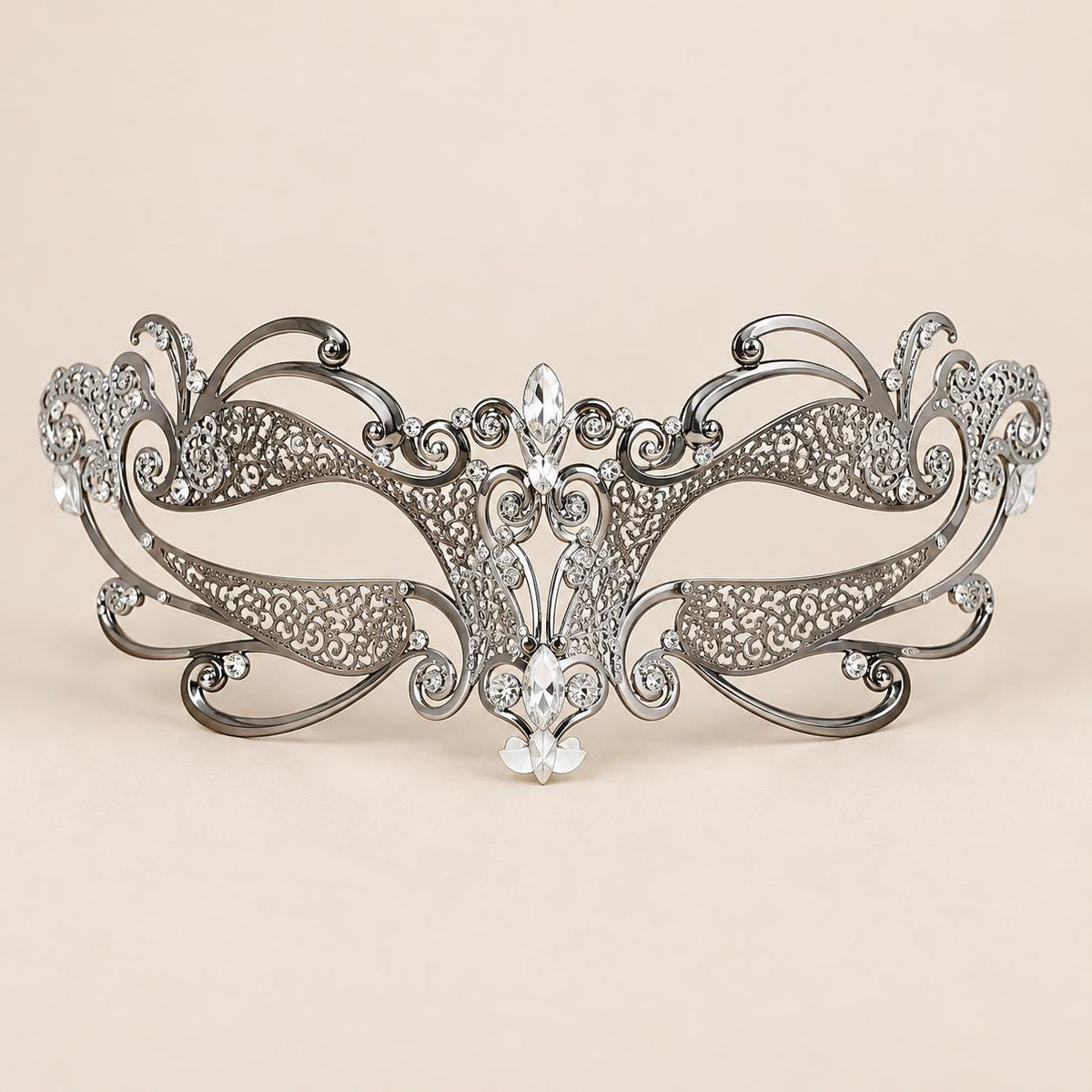 Silver Masquerade Mask with Clear Rhinestones for Women, Layered Design Eye Mask for Prom and Costume Parties - image 5