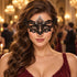 Black Masquerade Mask with Clear Rhinestones for Women, Raised Center Eye Mask for Prom and Costume Parties - main image
