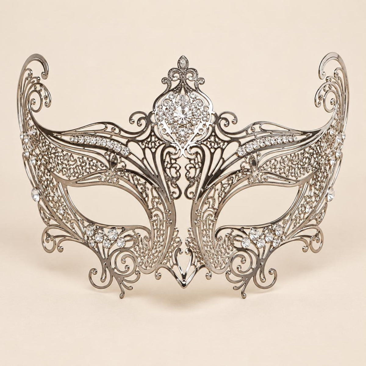 Silver Masquerade Mask with Clear Rhinestones for Women, Tall Cutout Design Eye Mask for Prom and Costume Parties - image 5