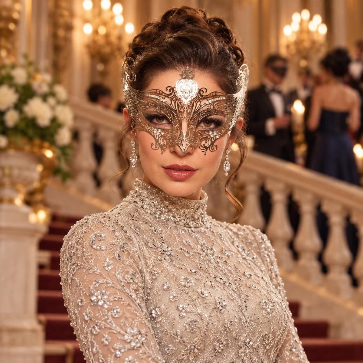 Silver Masquerade Mask with Clear Rhinestones for Women, Tall Cutout Design Eye Mask for Prom and Costume Parties - image 3