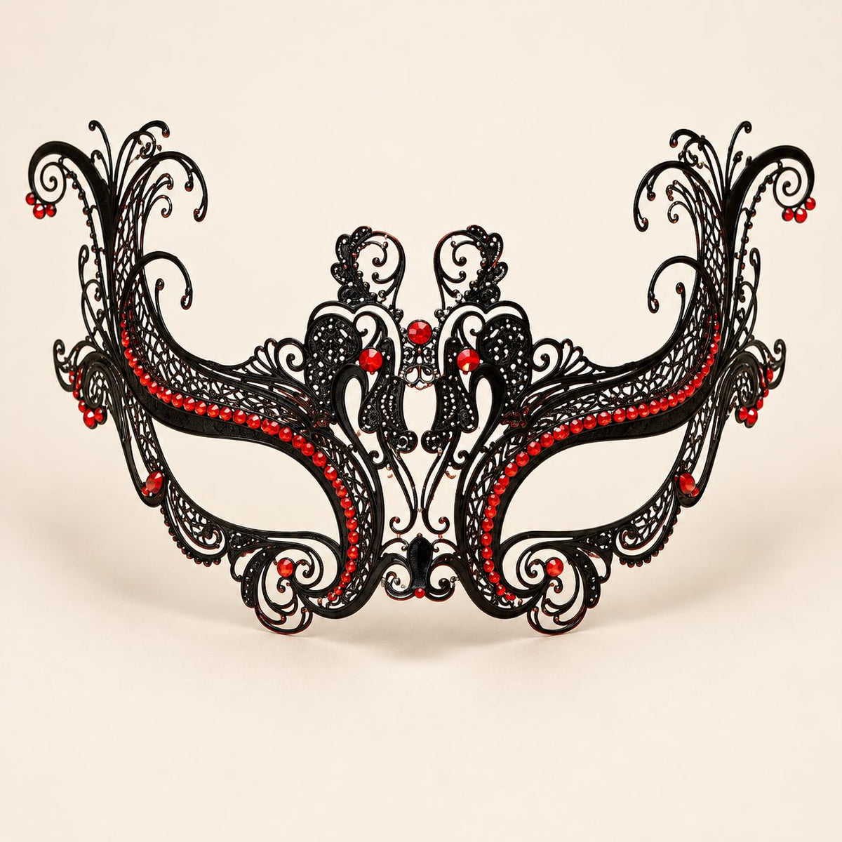 Black Masquerade Mask with Red Rhinestones for Women, Raised Sides Eye Mask for Prom and Costume Parties - image 5