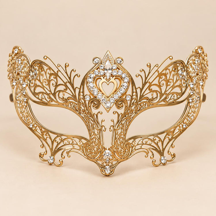 Gold Masquerade Mask with Clear Rhinestones for Women, Crown Design Eye Mask for Prom and Costume Parties - image 5