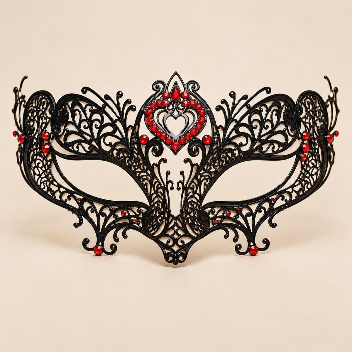 Black Masquerade Mask with Red Rhinestones for Women, Crown Design Eye Mask for Prom and Costume Parties - image 5