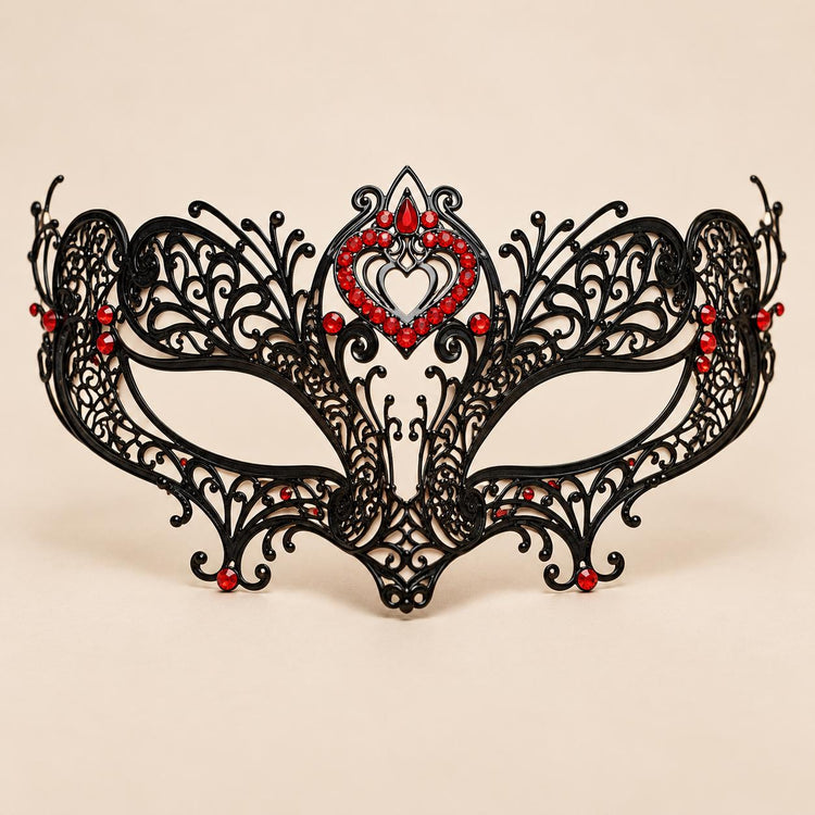 Black Masquerade Mask with Red Rhinestones for Women, Crown Design Eye Mask for Prom and Costume Parties - image 5