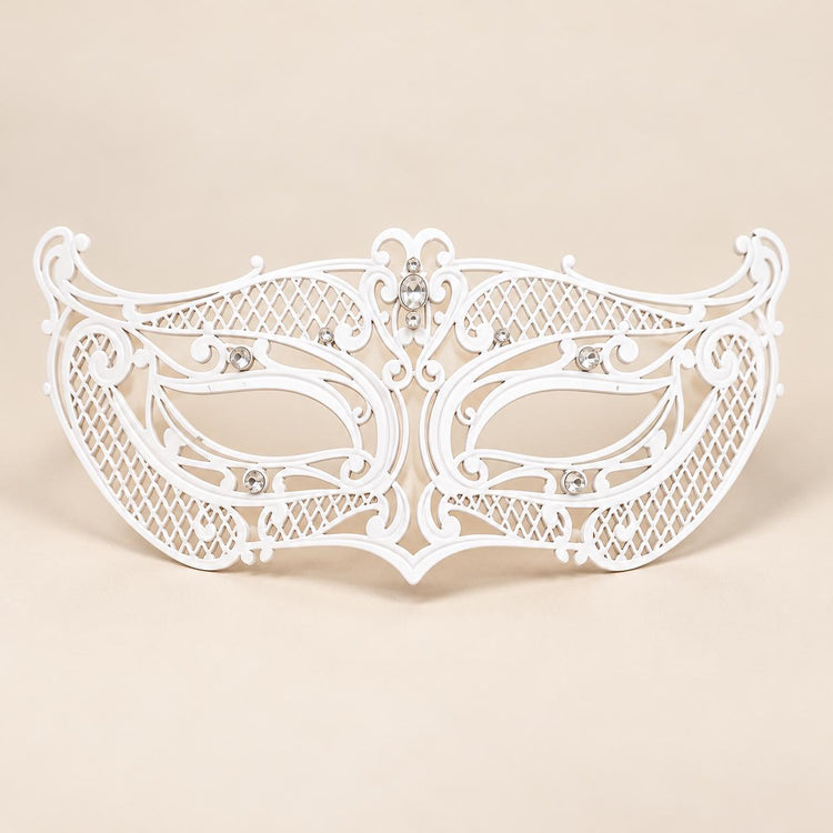 White Masquerade Mask with Clear Rhinestones for Women, Wide Cutout Design Eye Mask for Prom and Costume Parties - image 5