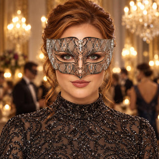 Silver Diamond Masquerade Mask with Clear Rhinestones for Men and Women, Metal Eye Mask for Prom and Costume Parties - main image