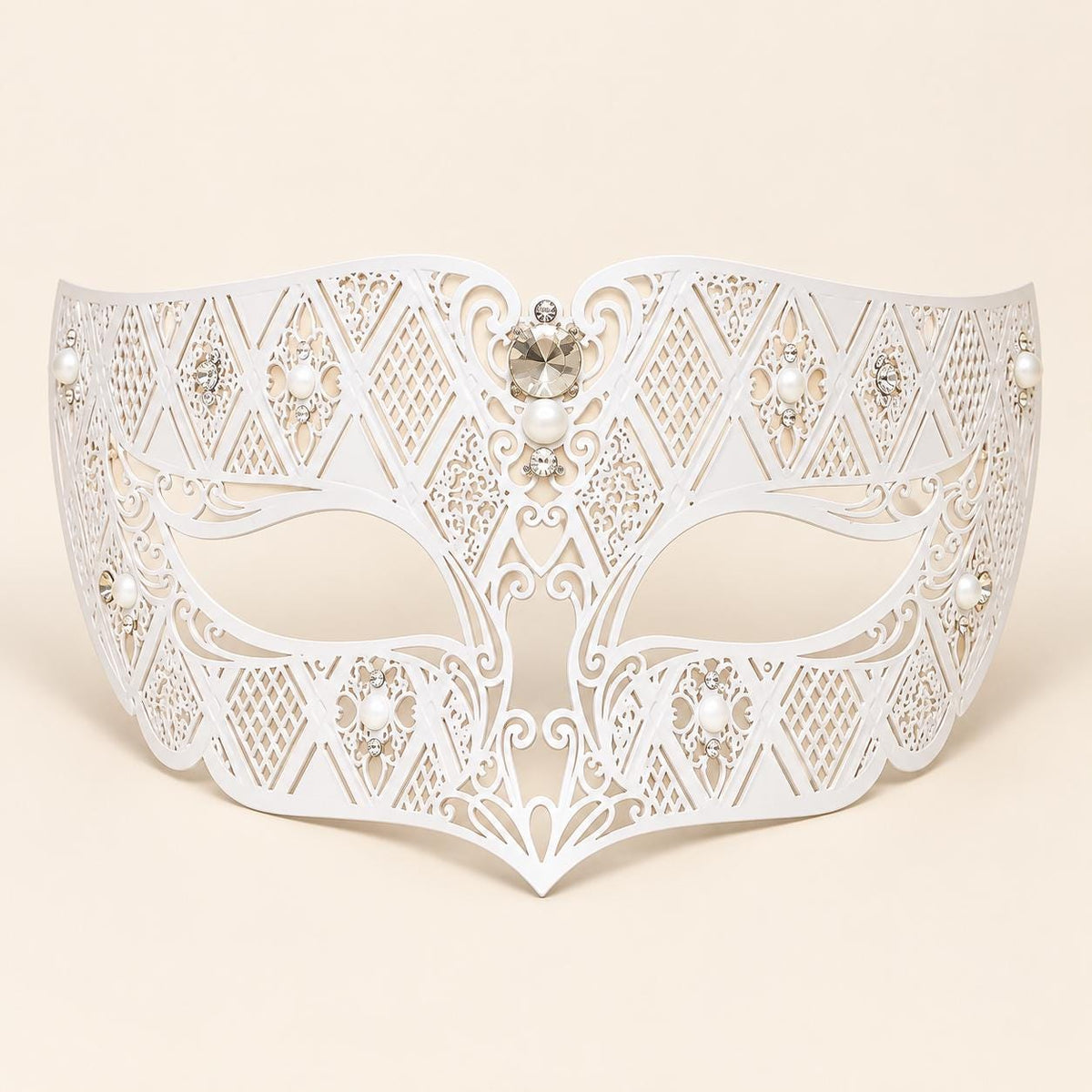 White Diamond Masquerade Mask with Clear Rhinestones for Men and Women, Metal Eye Mask for Prom and Costume Parties - image 5
